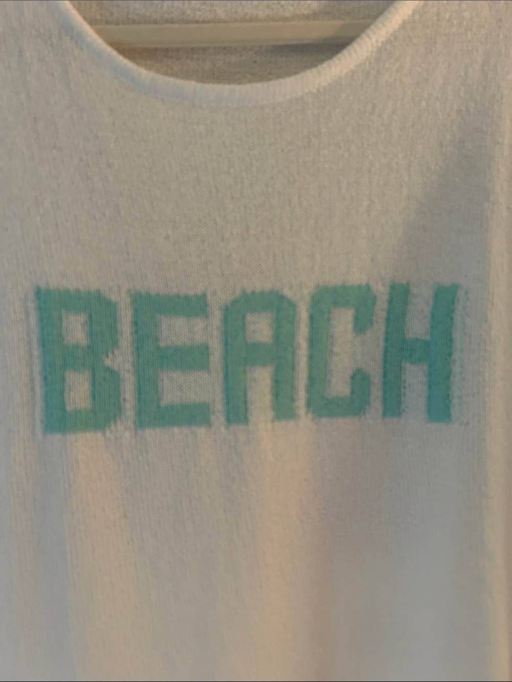 White Crewneck Sweater with Aqua 'BEACH' Graphic - Picture 2 of 5